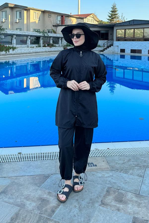 Starinci MayoKadın Tam Kapalı Siyah Paraşüt Tesettür Mayo