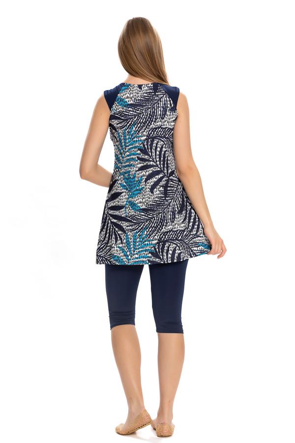 Starinci MayoLikralı Kolsuz Tesettür Mayo Mavi Nokta Desenli 