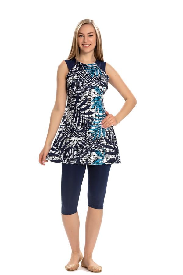 Starinci MayoLikralı Kolsuz Tesettür Mayo Mavi Nokta Desenli 