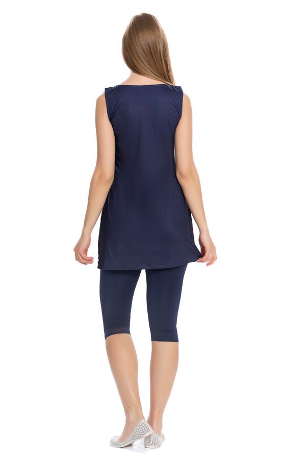 Starinci MayoStarinci Lacivert Kolsuz Tesettür Mayo Yan Detayli Dev Çiçek