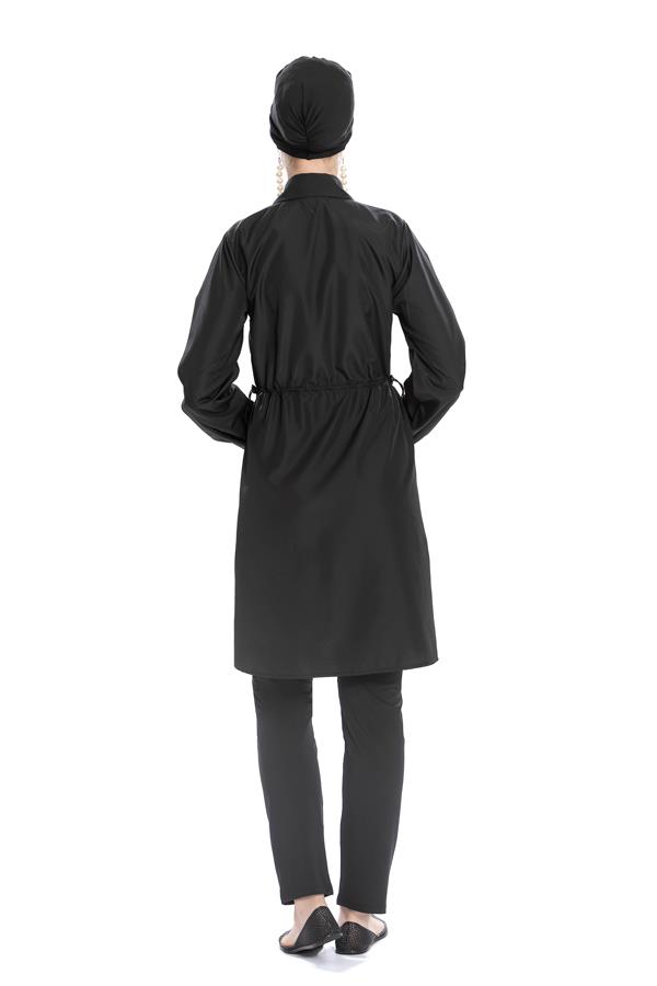 Starinci MayoStarinci Paraşüt Tam Kapalı Mayo Dokuma Mayo Siyah Kolları Büzgülü