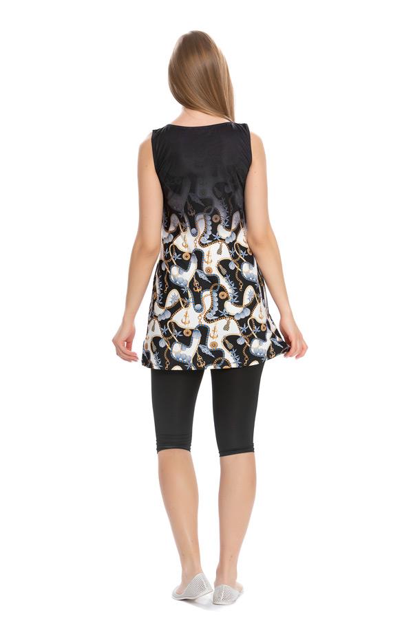 Starinci MayoStarinci Siyah Kolsuz Tesettür Mayo Alt Detay Zincir Desenli 