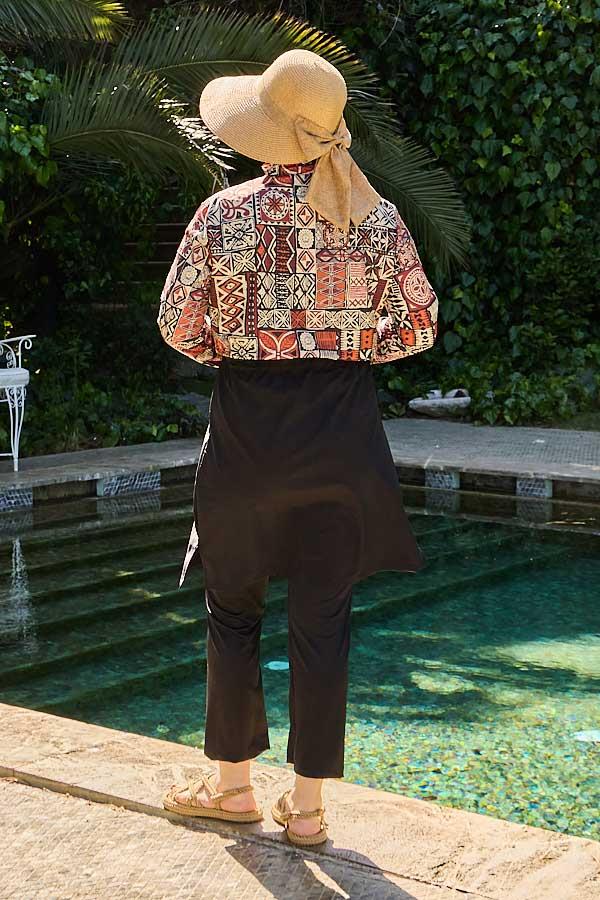 Starinci MayoTesettür Mayo Kapaklı Siyah İnka Desenleri