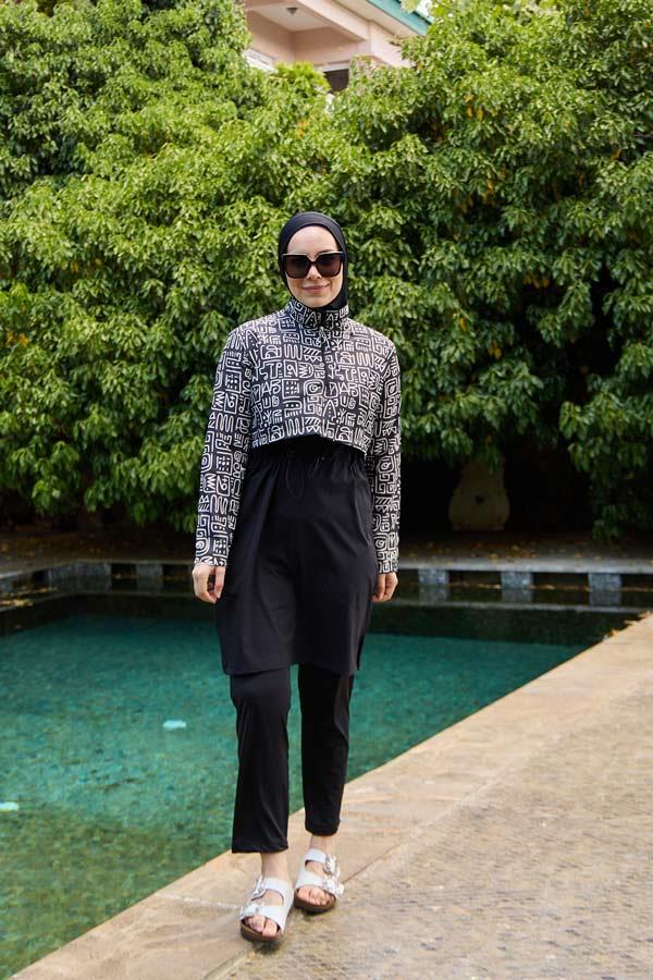 Starinci MayoTesettür Mayo Kapaklı Siyah Afrikan Desen