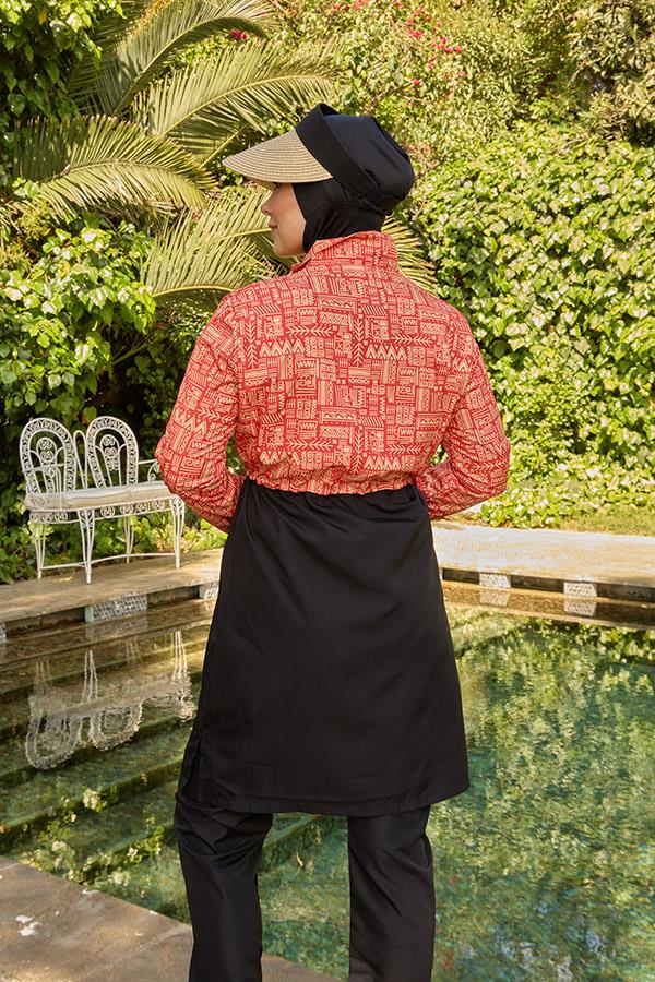 Starinci MayoTesettür Mayo Tamamı Paraşüt Üstü Desenli Turuncu