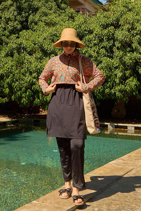 Starinci MayoTesettür Mayo Kapaklı Siyah Mandala Desen