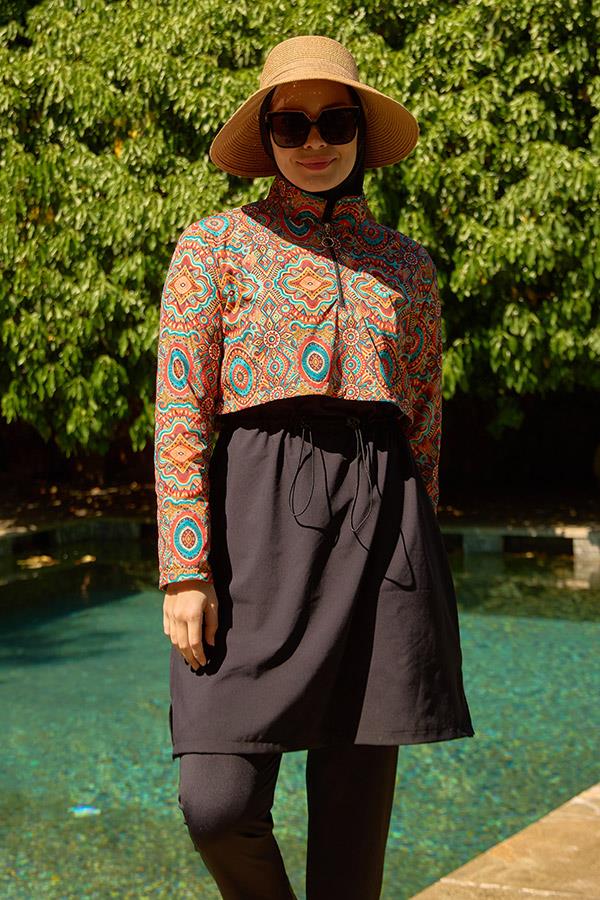 Starinci MayoTesettür Mayo Kapaklı Siyah Mandala Desen