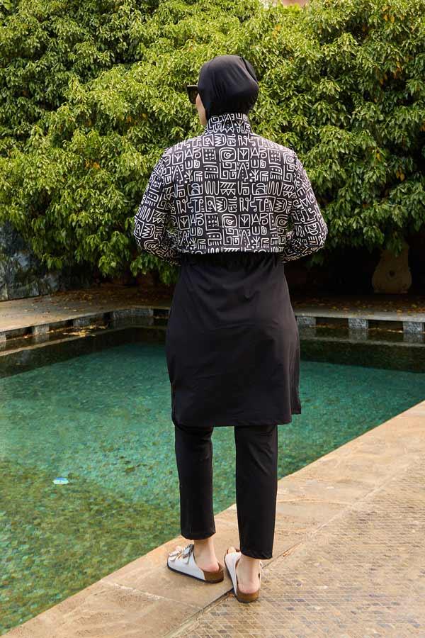 Starinci MayoTesettür Mayo Kapaklı Siyah Afrikan Desen