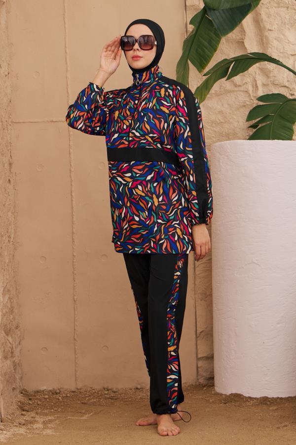 Starinci MayoTesettür Mayo Paraşüt Model Siyah Renkli Desenler 