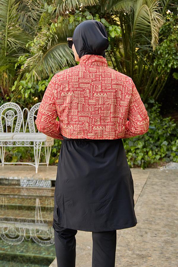 Starinci MayoTesettür Mayo Kapaklı Turuncu Kapak Desenli 