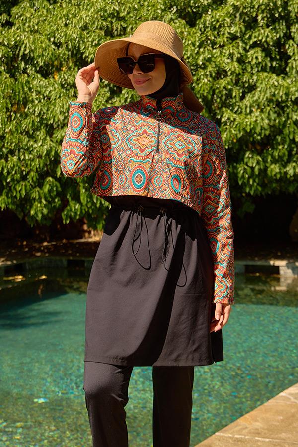 Starinci MayoTesettür Mayo Kapaklı Siyah Mandala Desen