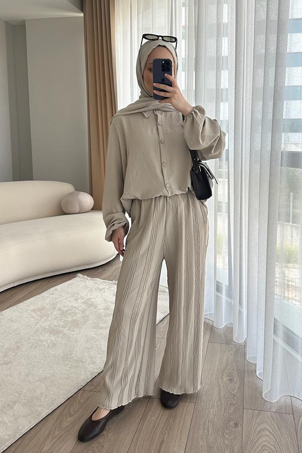 KatreKadın Pantolon Tunik İkili Takım Taş Gri