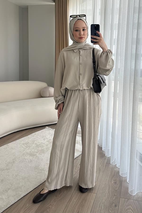 KatreKadın Pantolon Tunik İkili Takım Taş Gri