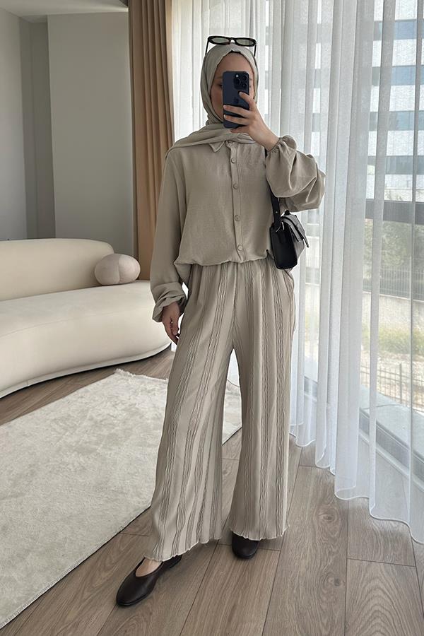 KatreKadın Pantolon Tunik İkili Takım Taş Gri