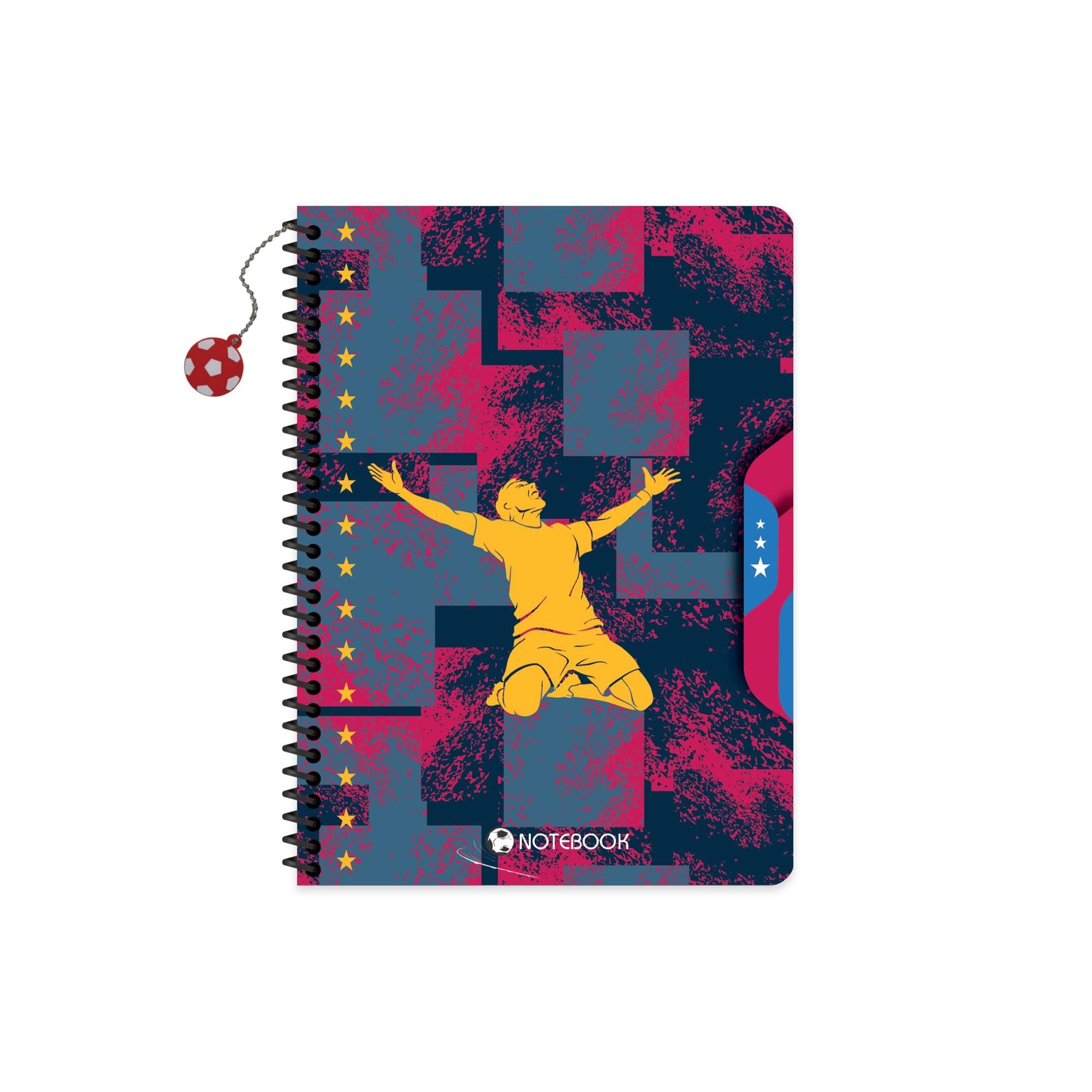 16,5x22,5 Spiralli Karton Kapak Charmlı Kareli Futbol Defter - Karışık Renkler