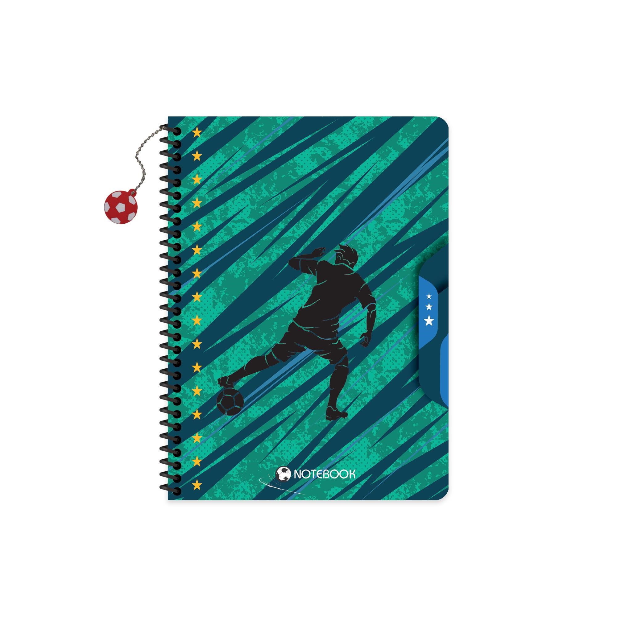 16,5x22,5 Spiralli Karton Kapak Charmlı Çizgili Futbol Defter - Yeşil