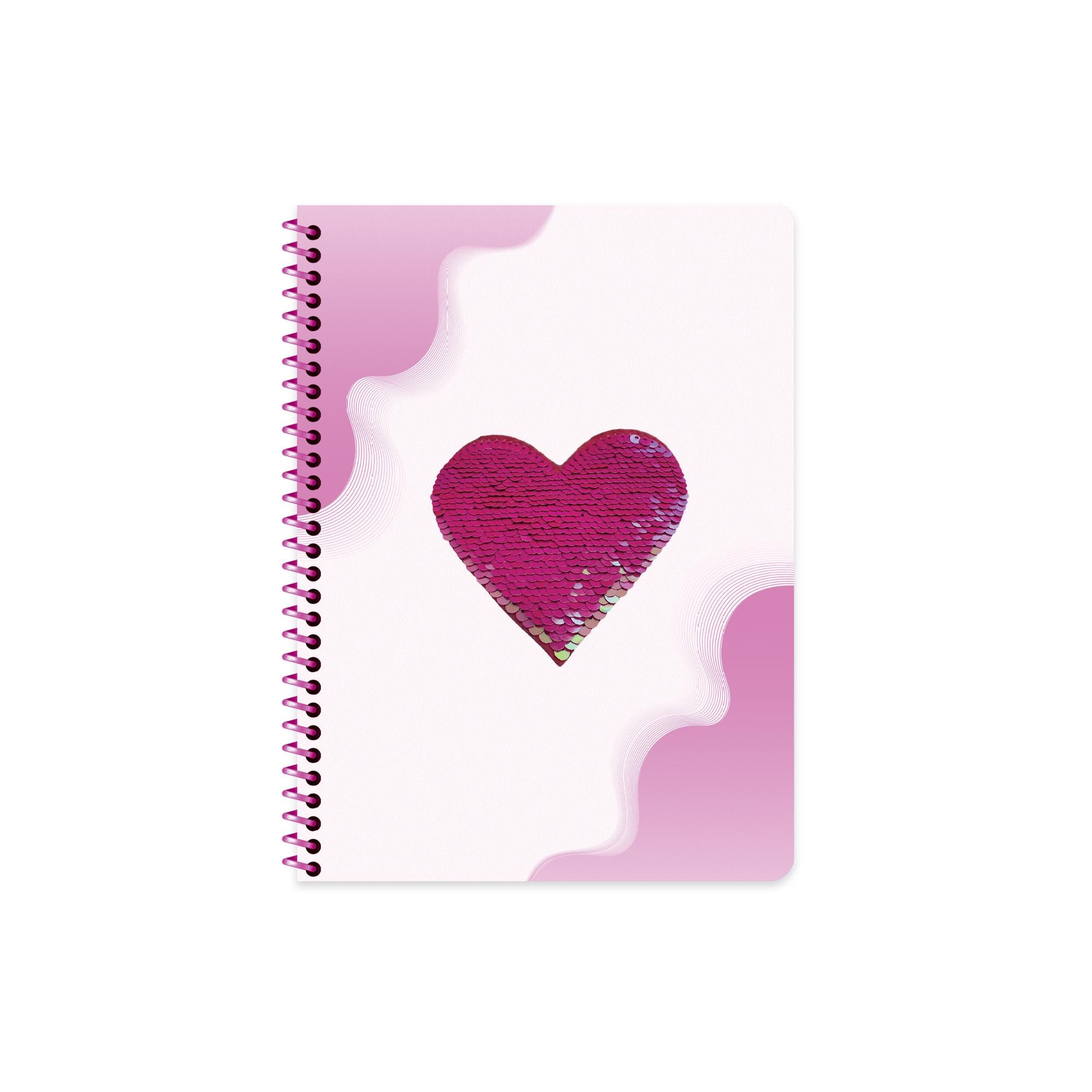 16,5x22,5 Spiralli Karton Kapak Çizgili Pullu Kalp Defter - Mor