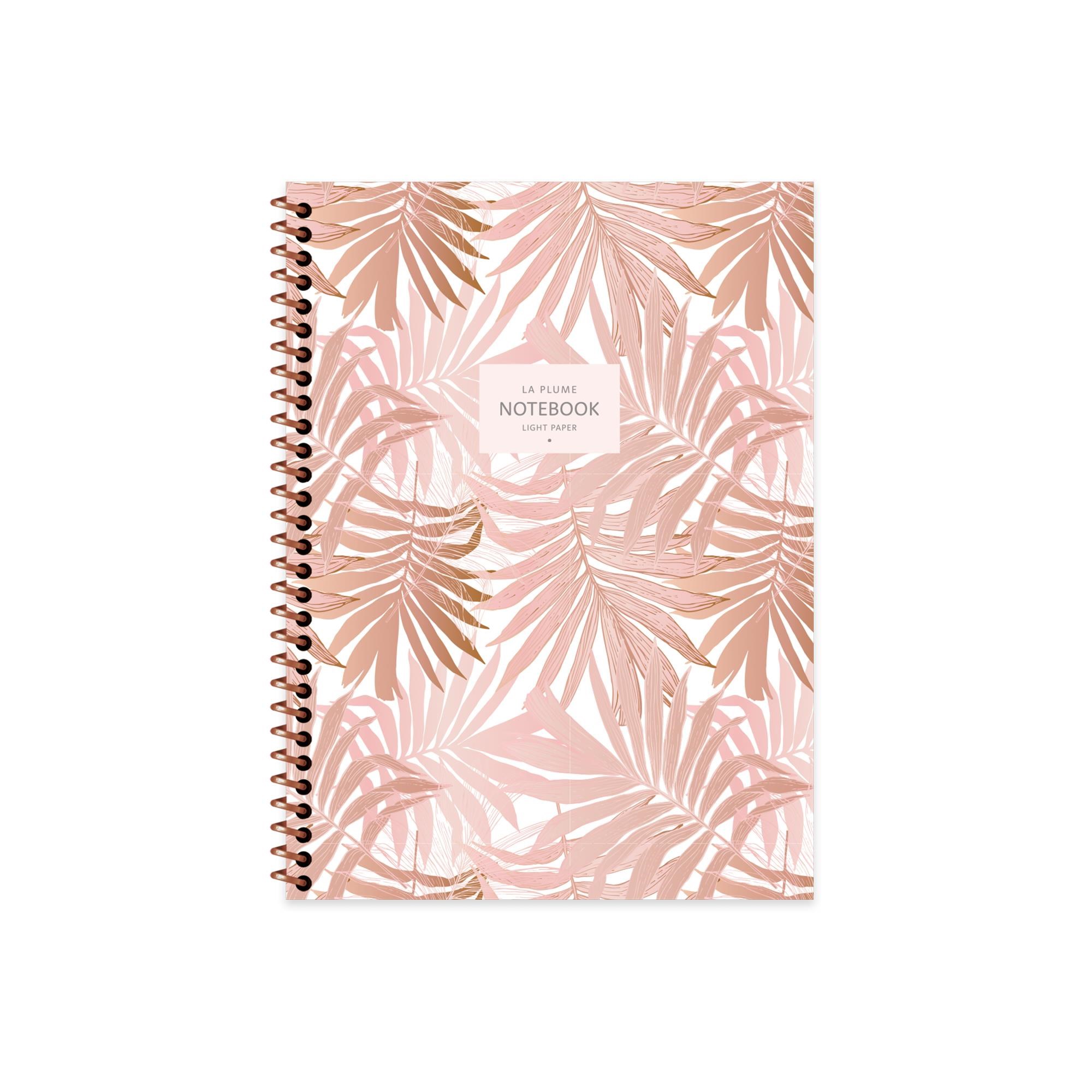 16,5x22,5 Spiralli Karton Kapak Çizgili La Plume Leaves Defter - Kahve