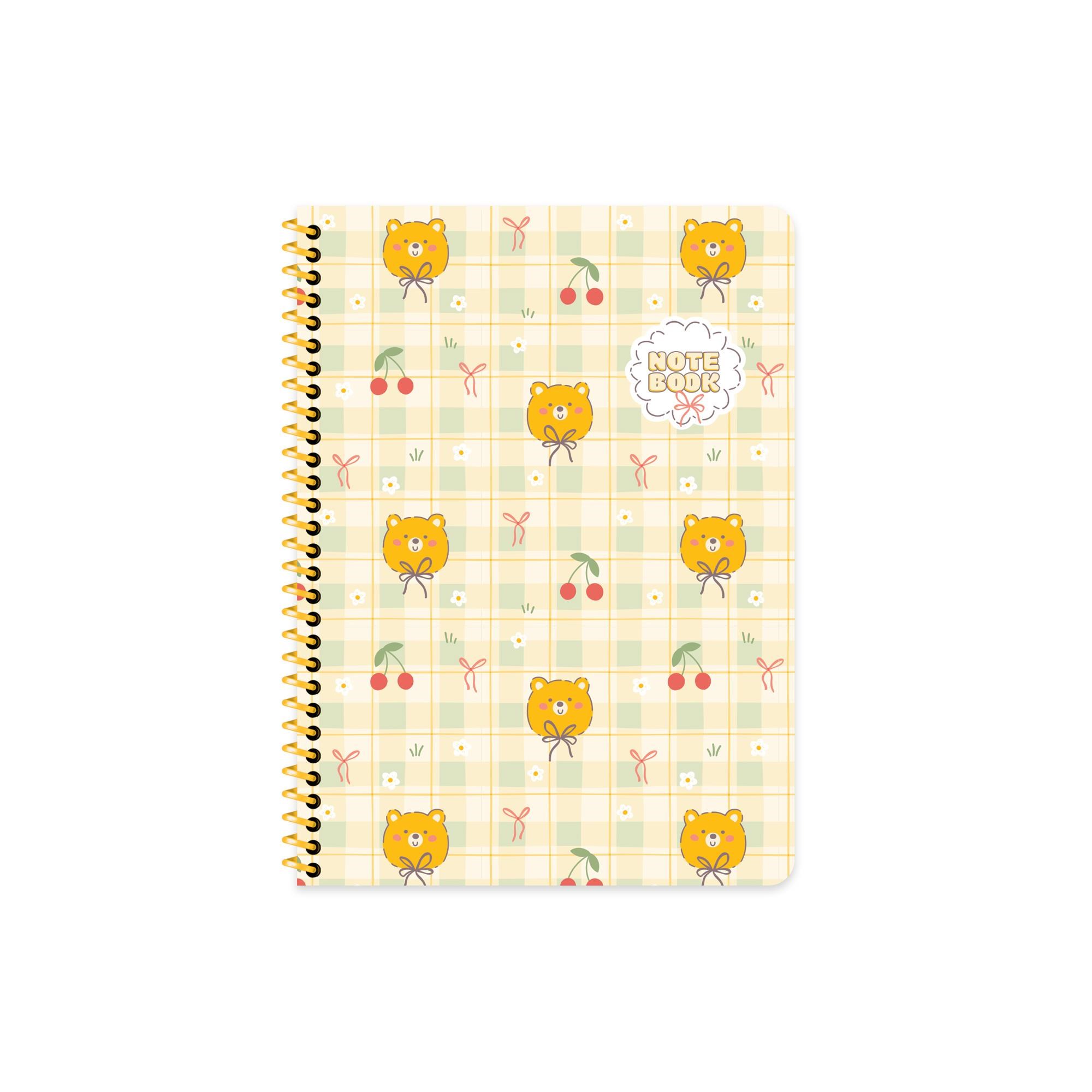16,5x22,5 Spiralli Karton Kapak Çizgili Kawaii Defter - Ayı
