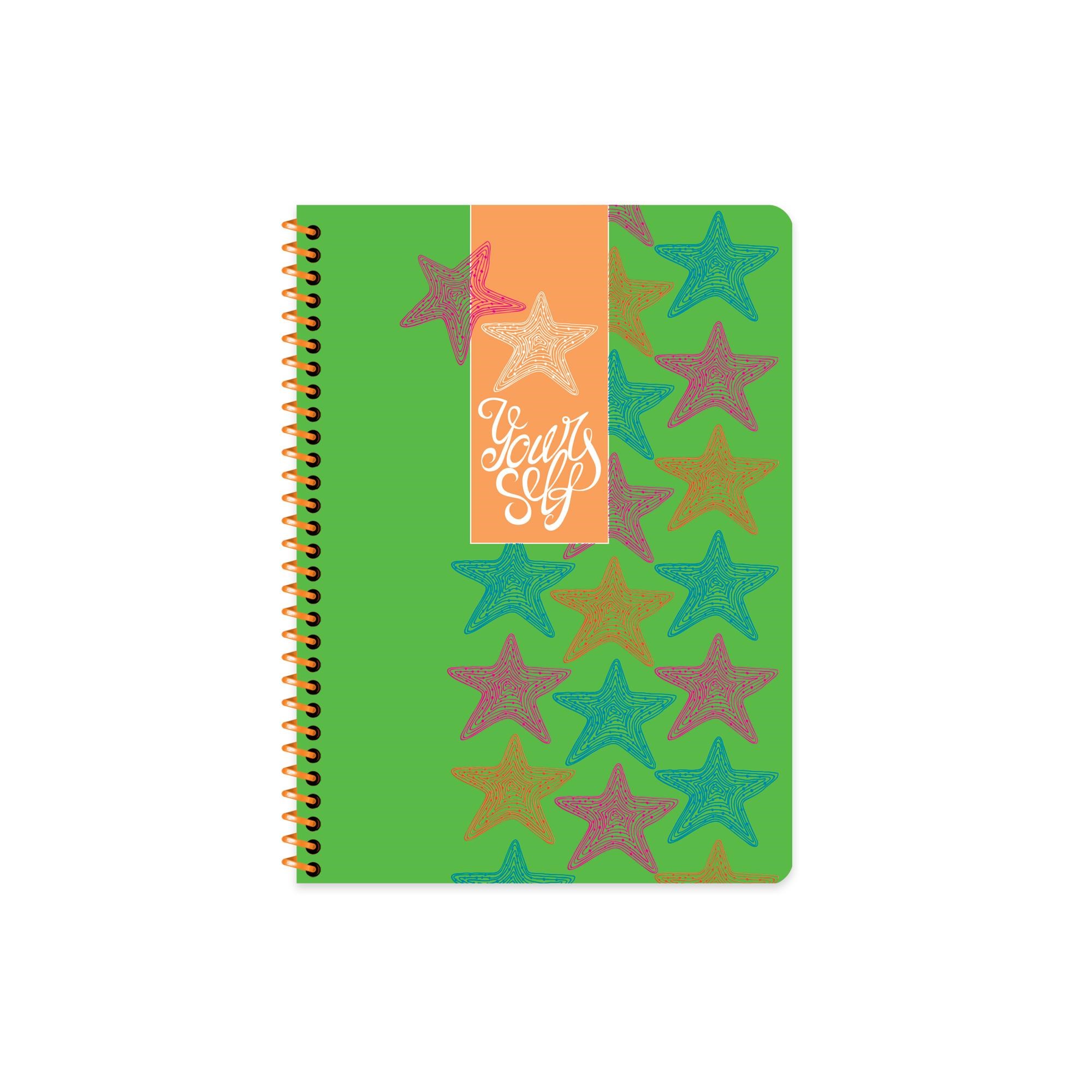 16,5x22,5 Spiralli Karton Kapak Çizgili Neon Defter - Yeşil