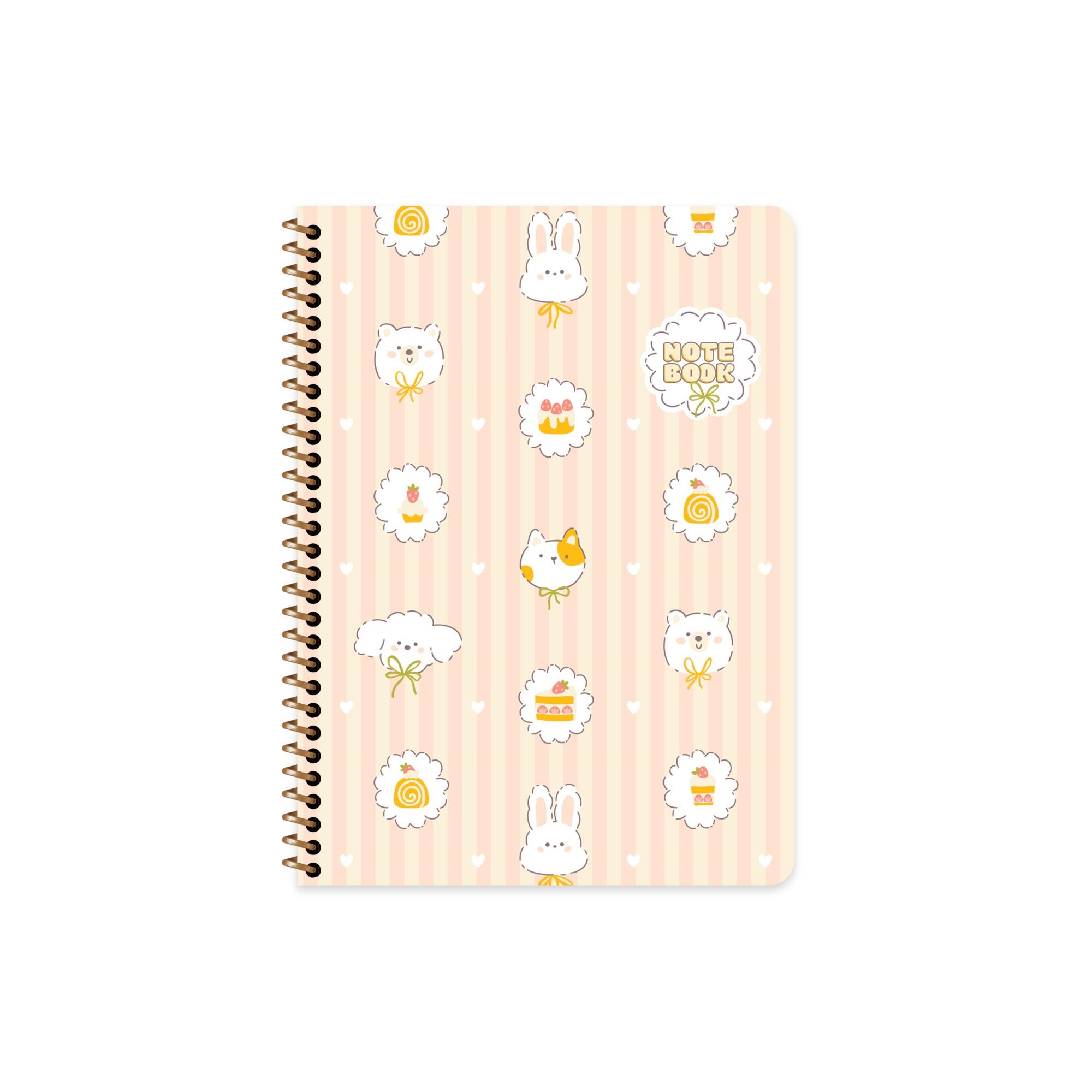 16,5x22,5 Spiralli Karton Kapak Çizgili Kawaii Defter - Köpek