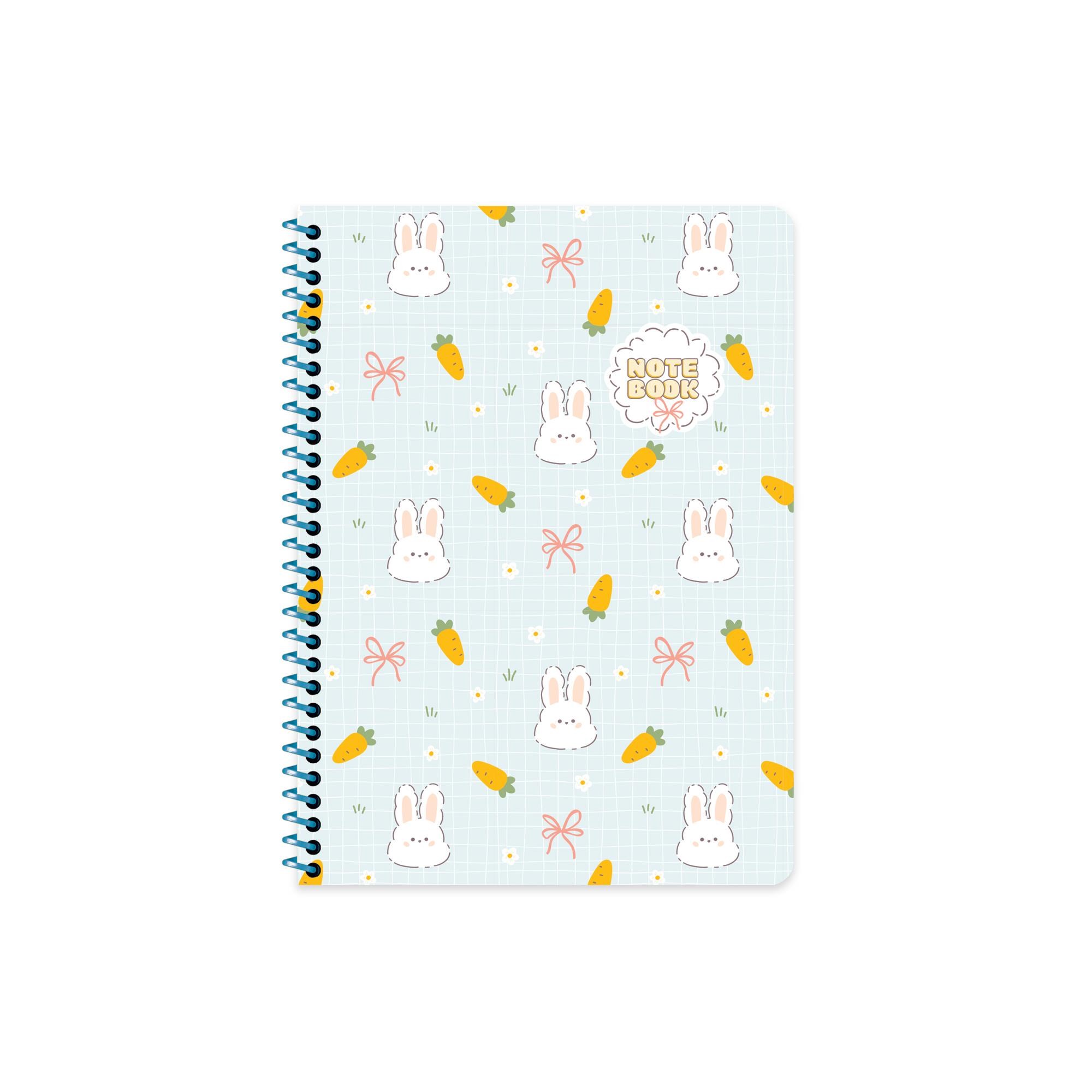 16,5x22,5 Spiralli Karton Kapak Kareli Kawaii Defter - Tavşan