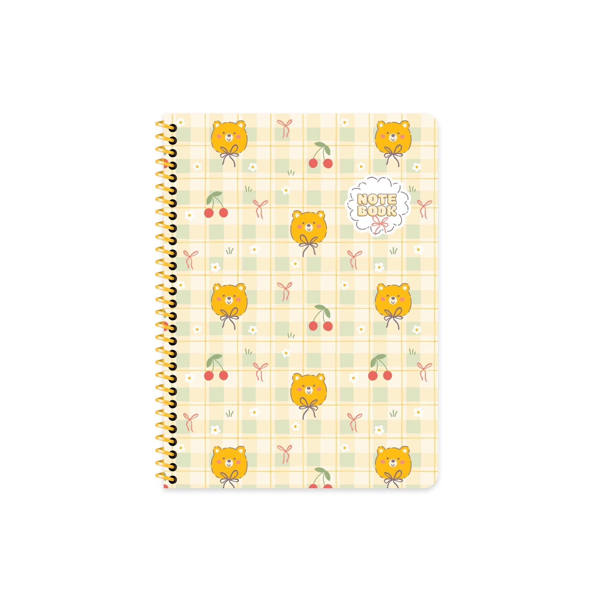 16,5x22,5 Spiralli Karton Kapak Kareli Kawaii Defter - Ayıcık