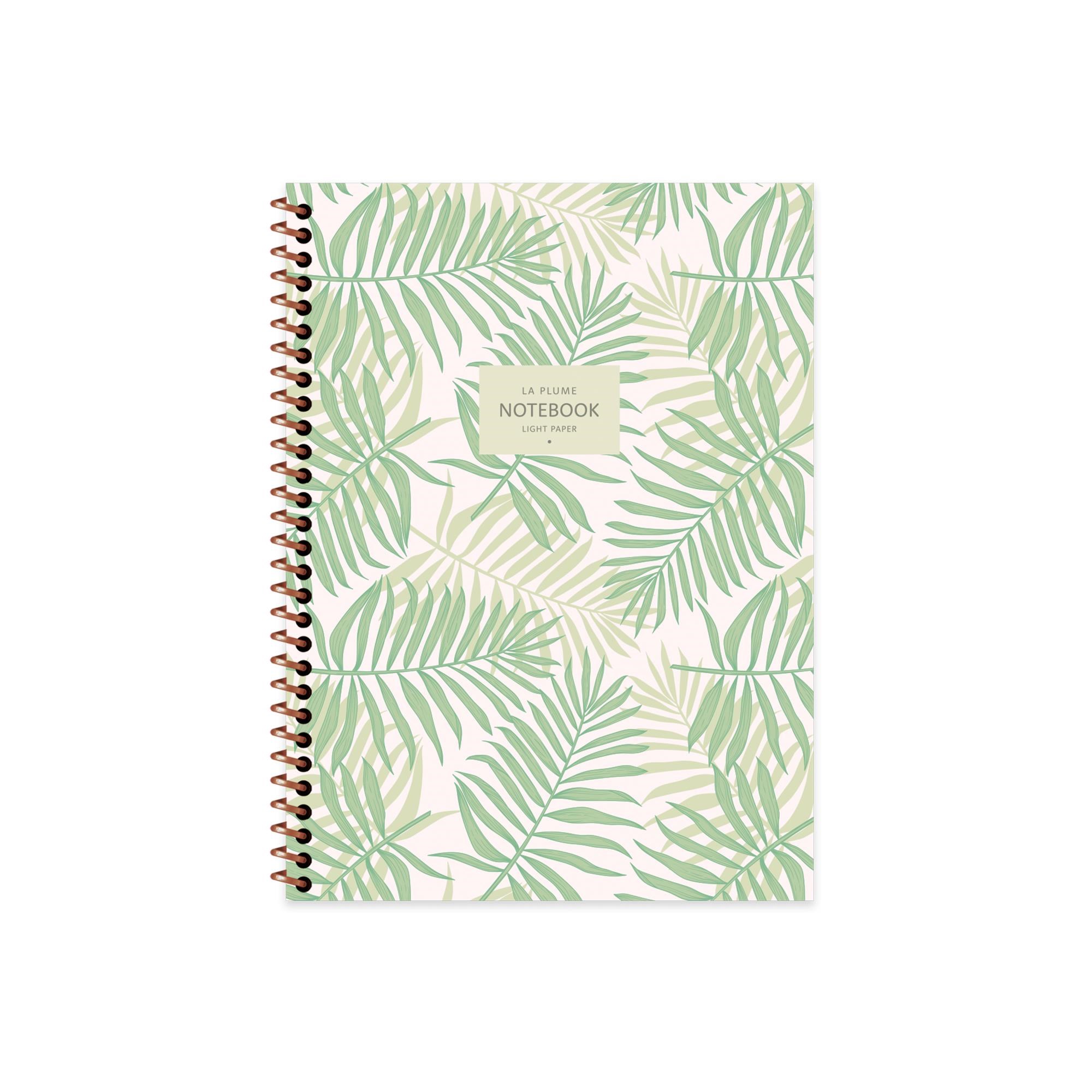 16,5x22,5 Spiralli Karton Kapak Kareli La Plume Leaves Defter - Yeşil