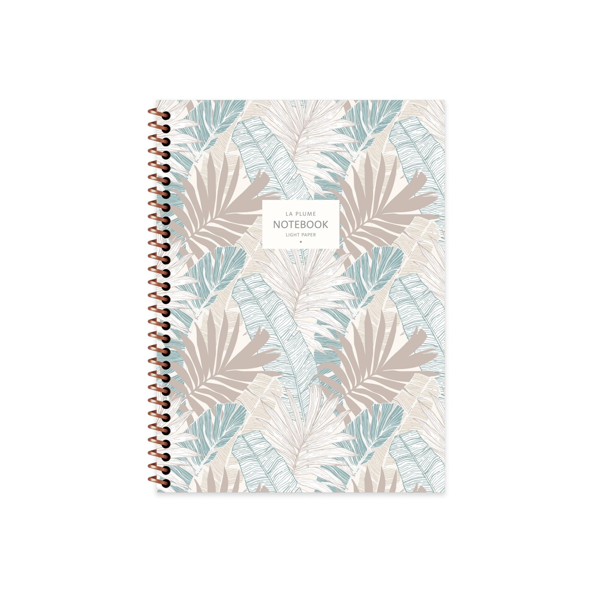 16,5x22,5 Spiralli Karton Kapak Kareli La Plume Leaves Defter - Mavi
