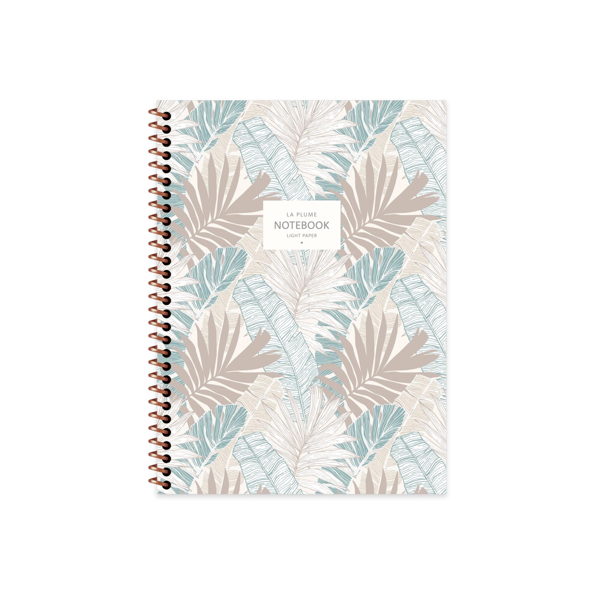 16,5x22,5 Spiralli Karton Kapak Kareli La Plume Leaves Defter - Mavi