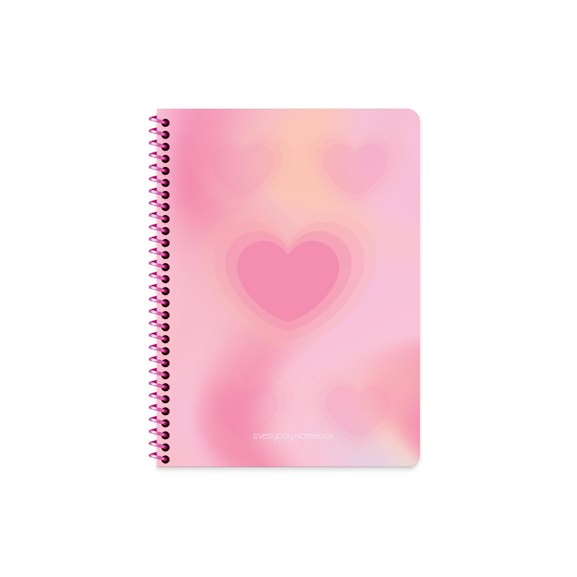 16,5x22,5 Spiralli Karton Kapak Kareli Pastel Kalp Defter - Pembe Kalpler