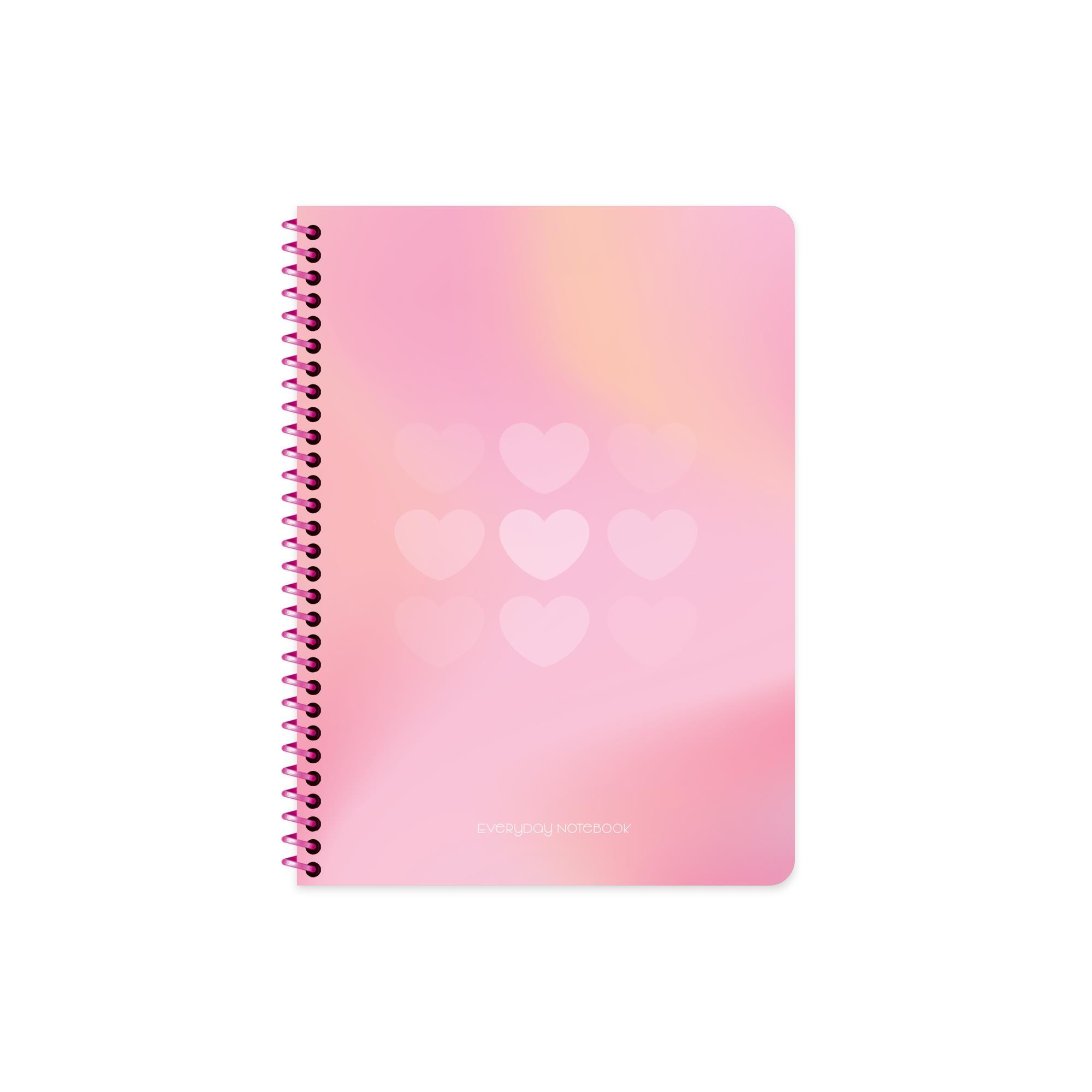 16,5x22,5 Spiralli Karton Kapak Kareli Pastel Kalp Defter - Beyaz Kalpler