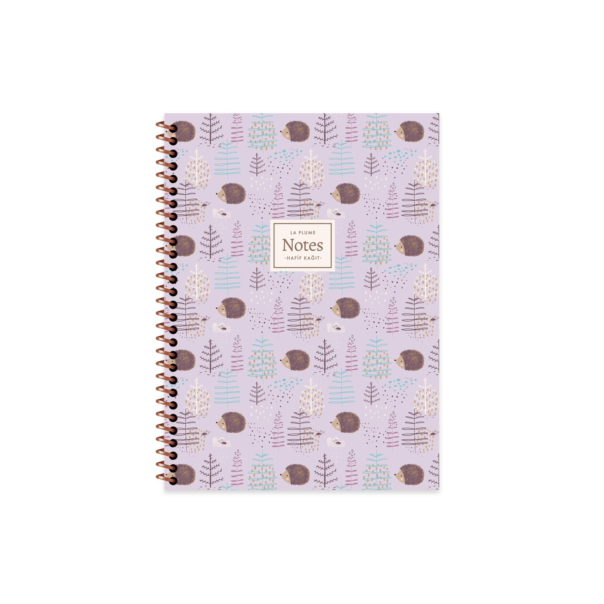 16,5x22,5 Spiralli PP Kapak Çizgili La Plume Forest Defter - Kirpi