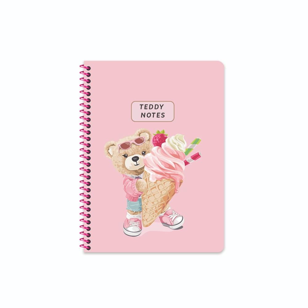 16,5x22,5 Spiralli Sert Kapak Çizgili Ayıcık Defter - Pembe
