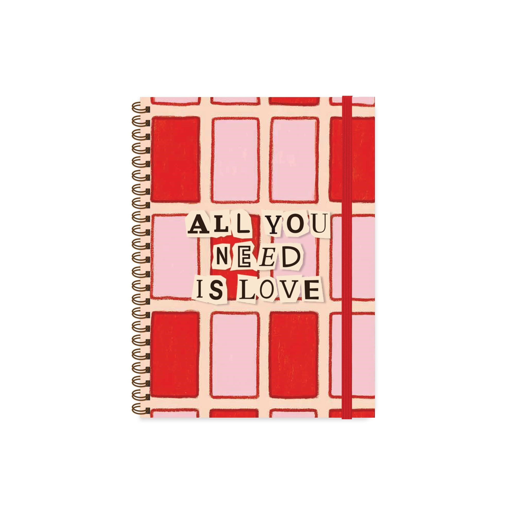 16,5x22,5 Spiralli Sert Kapak Kareli Vibes Defter - Love