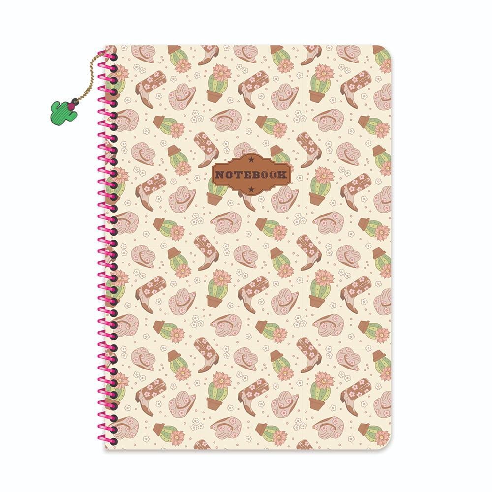 A4 Spiralli Karton Kapak Kareli Charmlı Kovboy Defter - Kahverengi