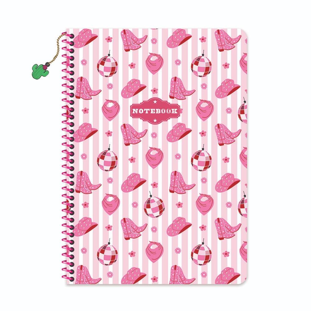 A4 Spiralli Karton Kapak Kareli Charmlı Kovboy Defter - Pembe
