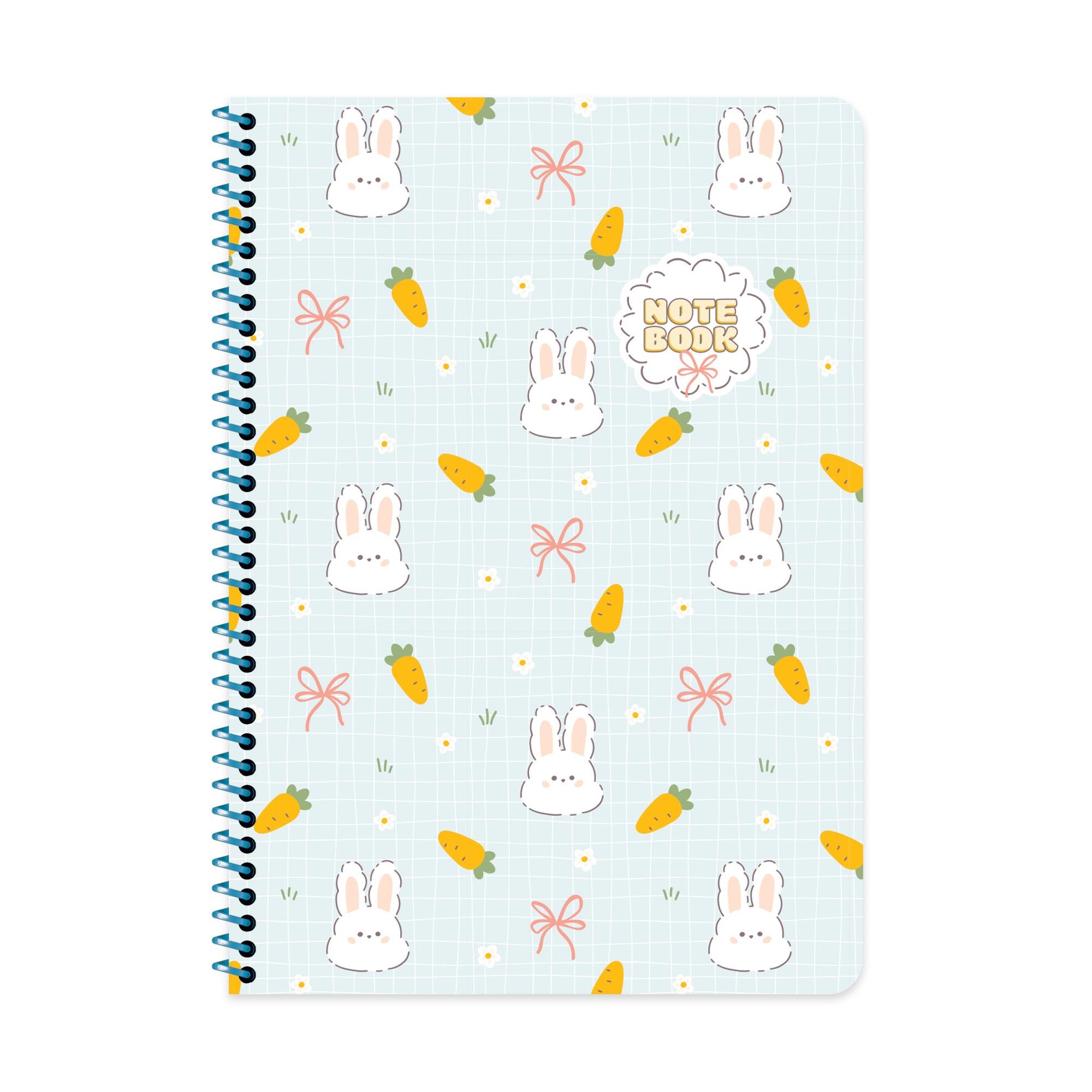 A4 Spiralli Karton Kapak Kareli Kawaii Defter - Tavşan
