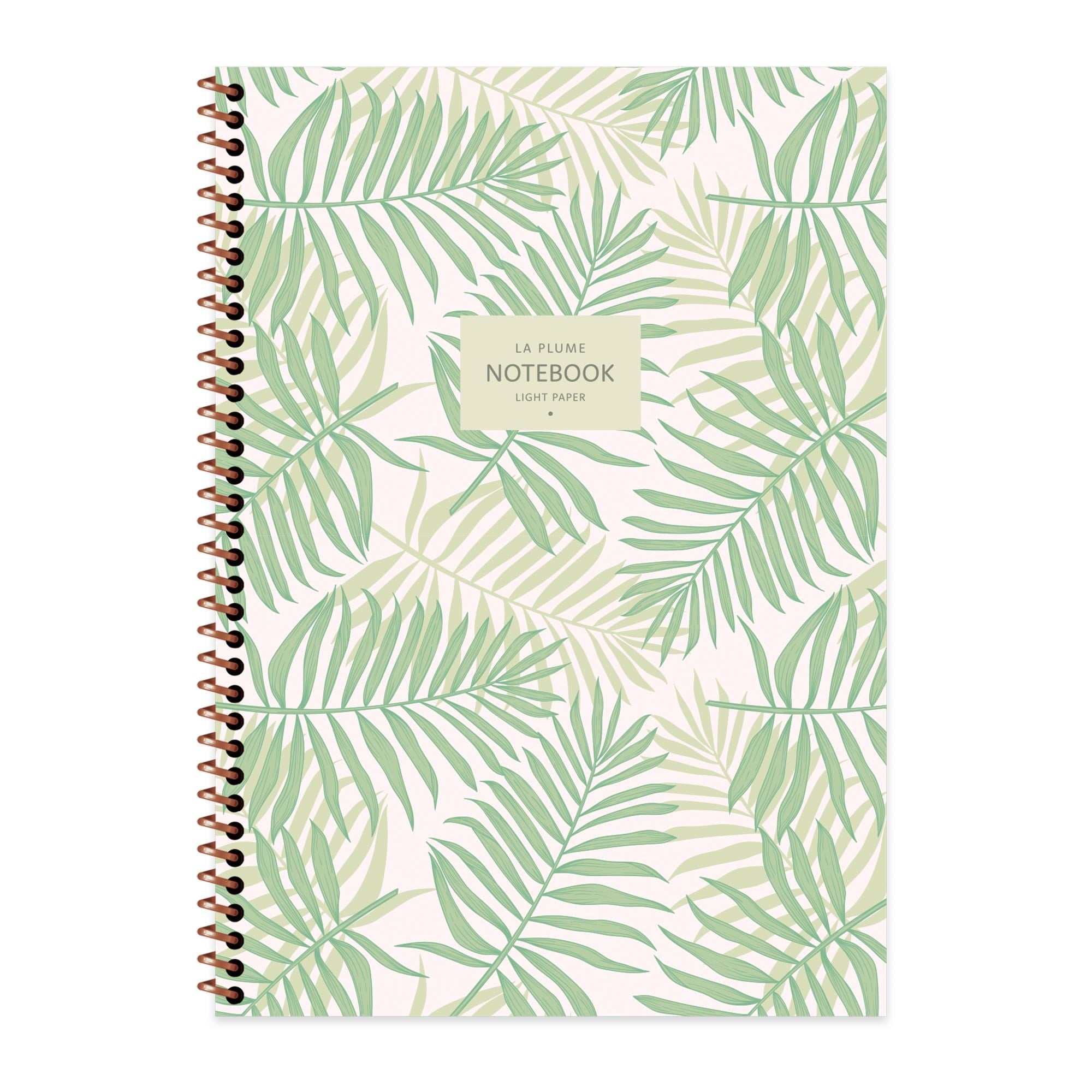 A4 Spiralli Karton Kapak Kareli La Plume Leaves Defter - Yeşil