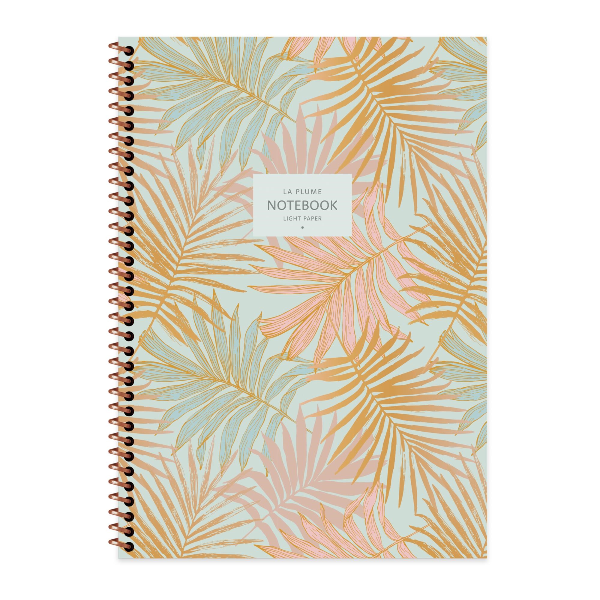 A4 Spiralli Karton Kapak Kareli La Plume Leaves Defter - Turuncu