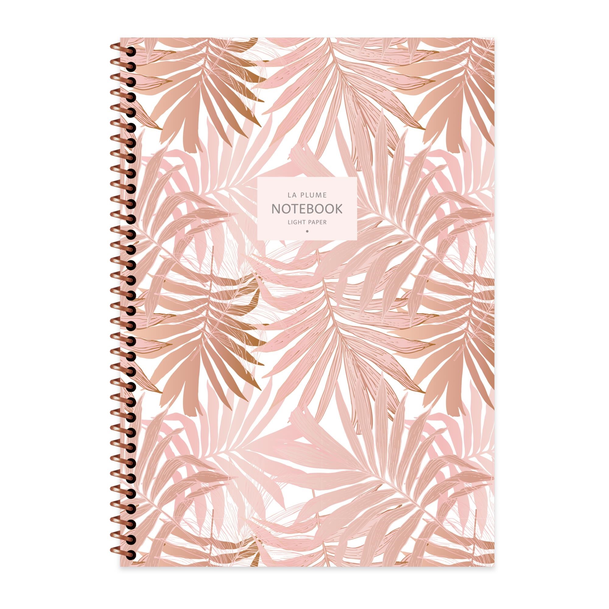 A4 Spiralli Karton Kapak Kareli La Plume Leaves Defter - Kahve