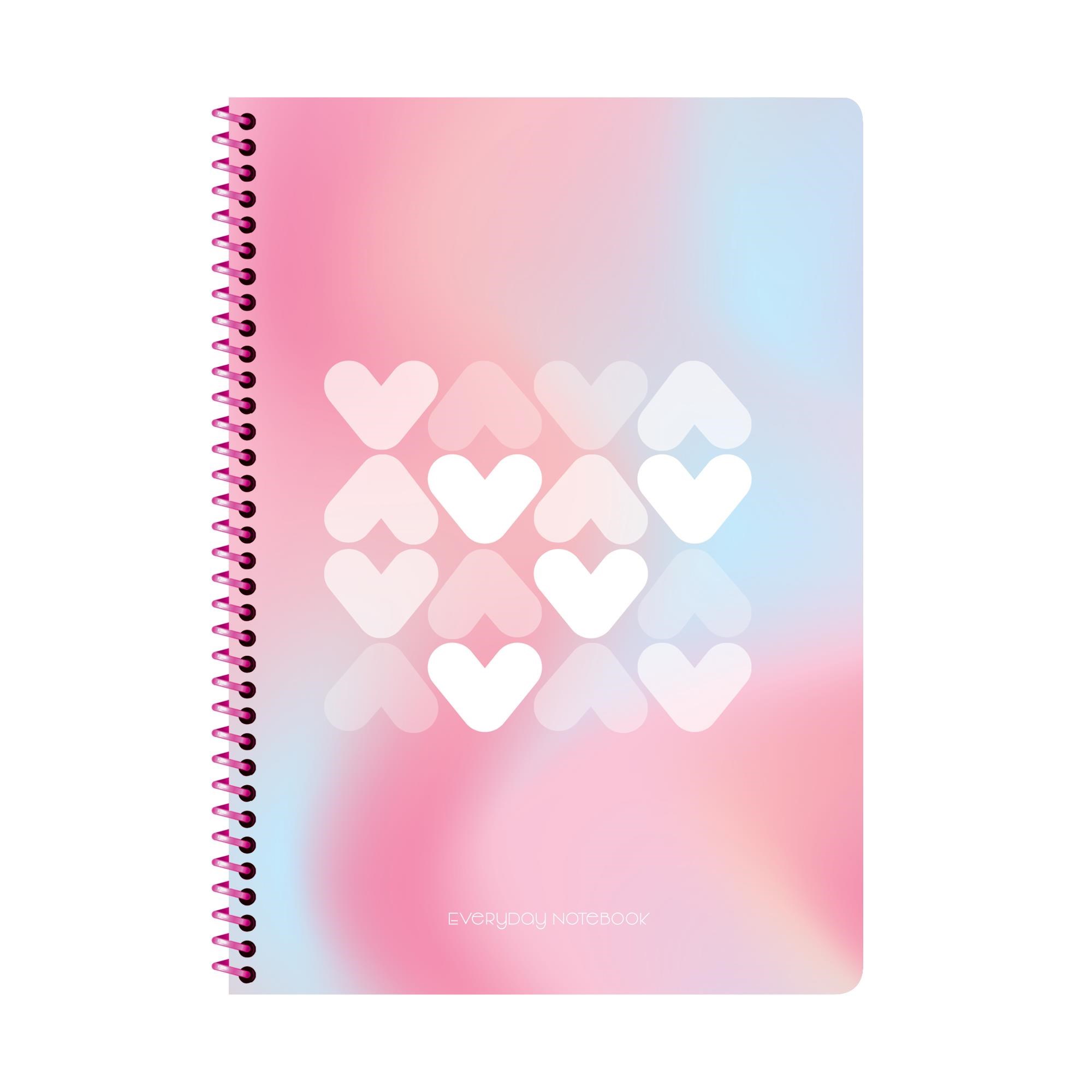 A4 Spiralli Karton Kapak Kareli Pastel Kalp Defter - Karışık Renkler
