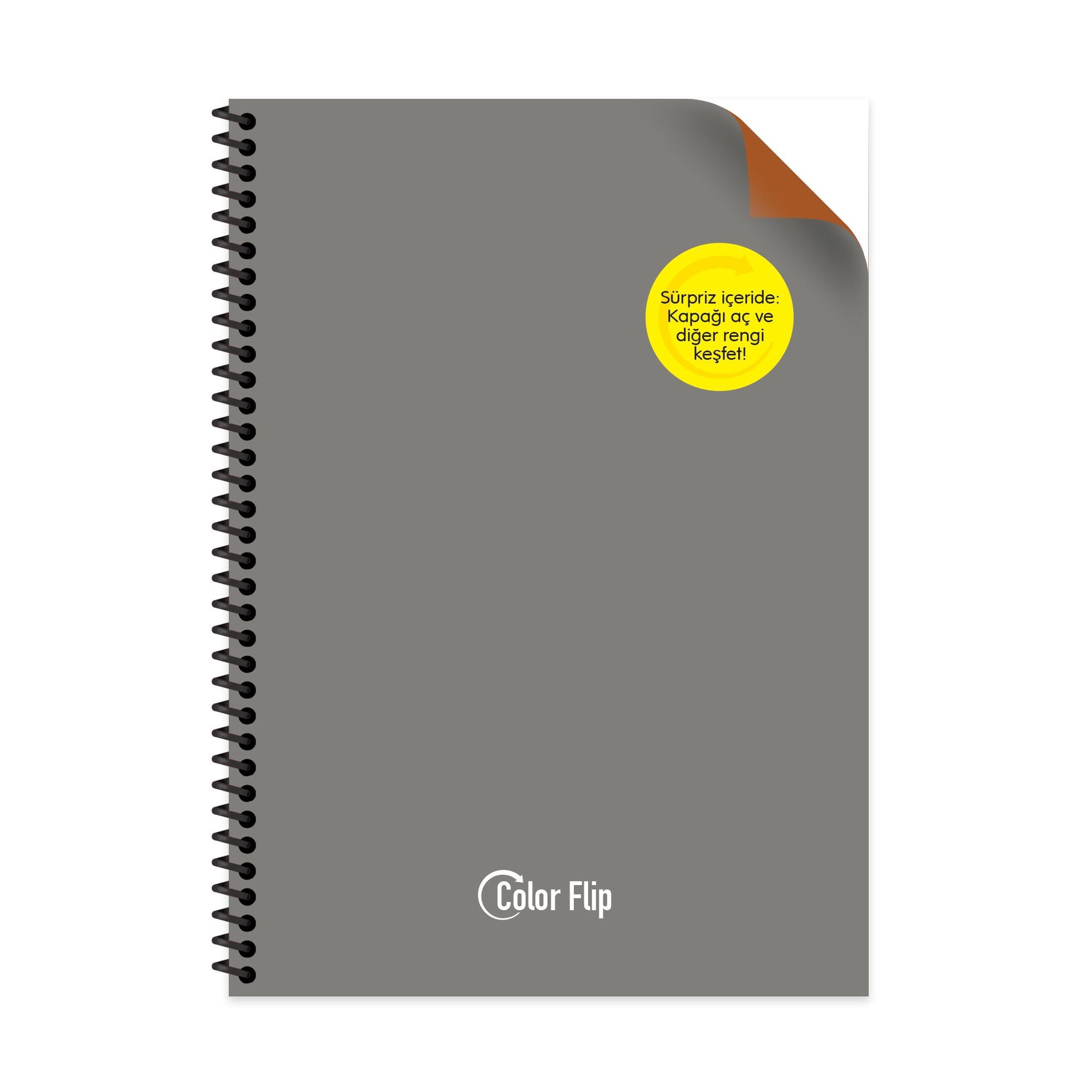 A4 Spiralli PP Kapak Kareli Çift Renkli Defter - Gri