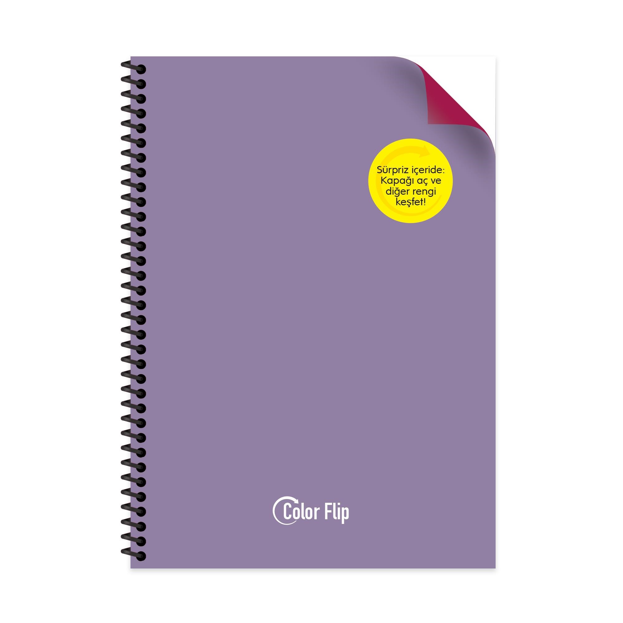 A4 Spiralli PP Kapak Kareli Çift Renkli Defter - Mor