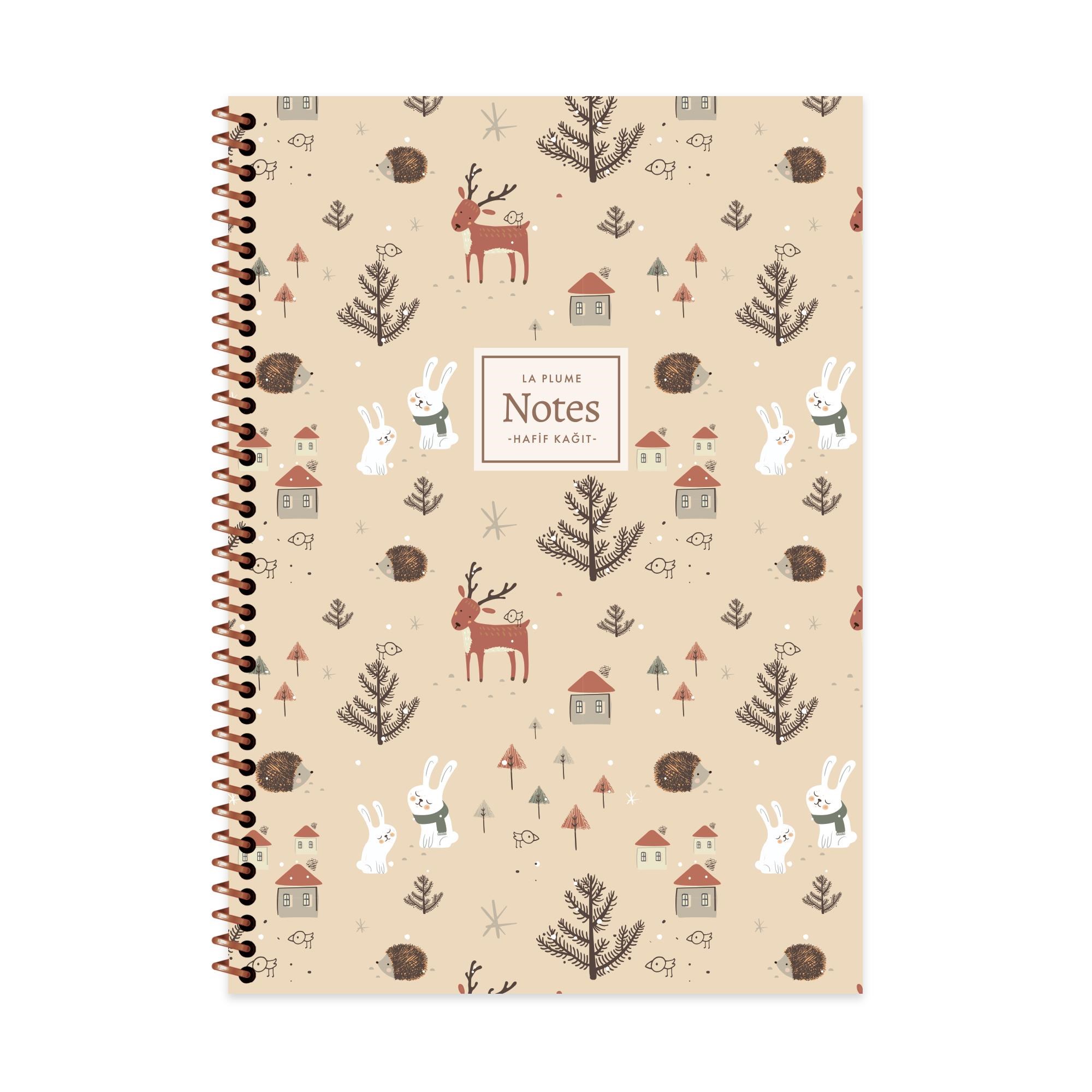 A4 Spiralli PP Kapak Kareli La Plume Forest Defter - Tavşan