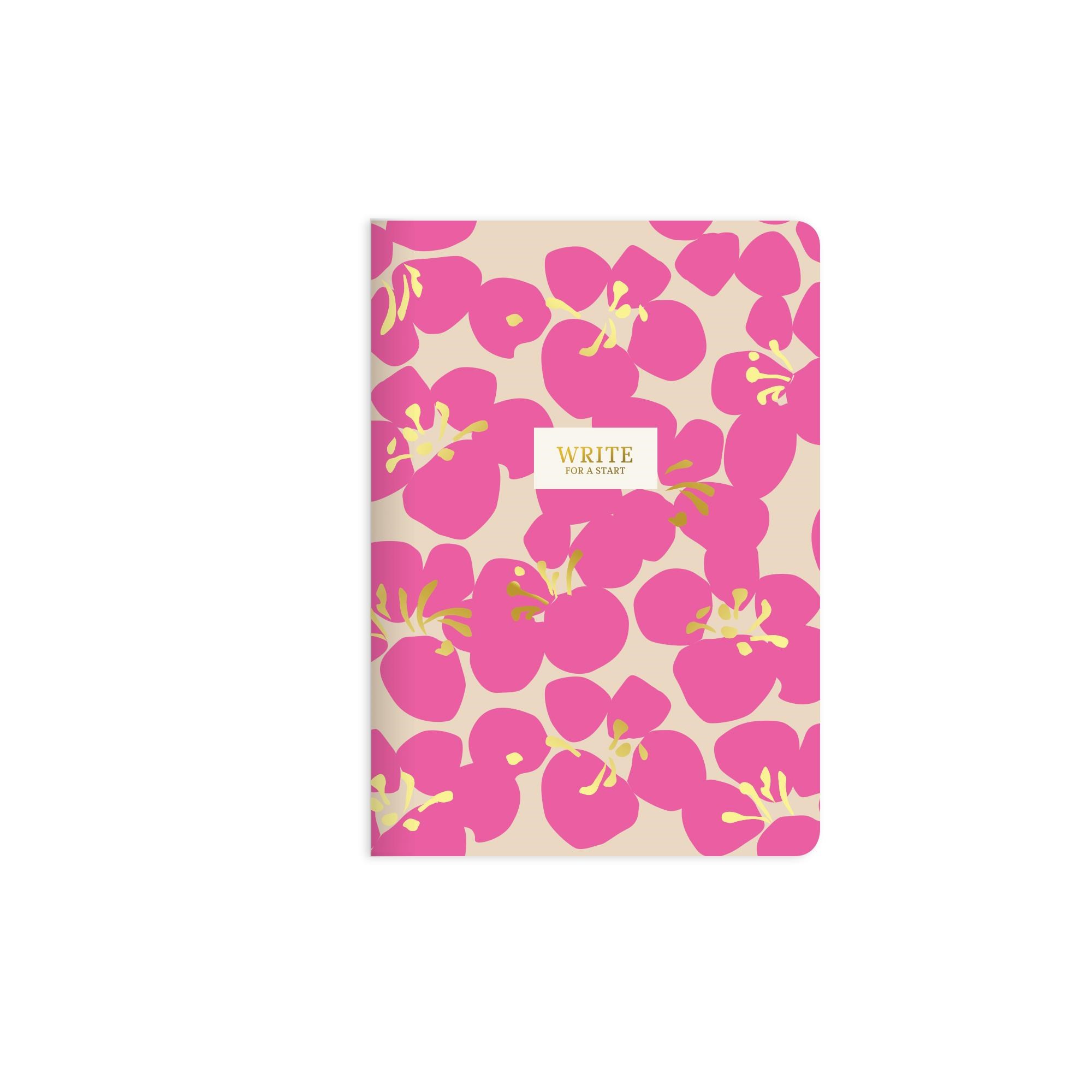 A5 Ciltli Sert Kapak Çizgili Write For A Start Defter - Pembe Çiçekler