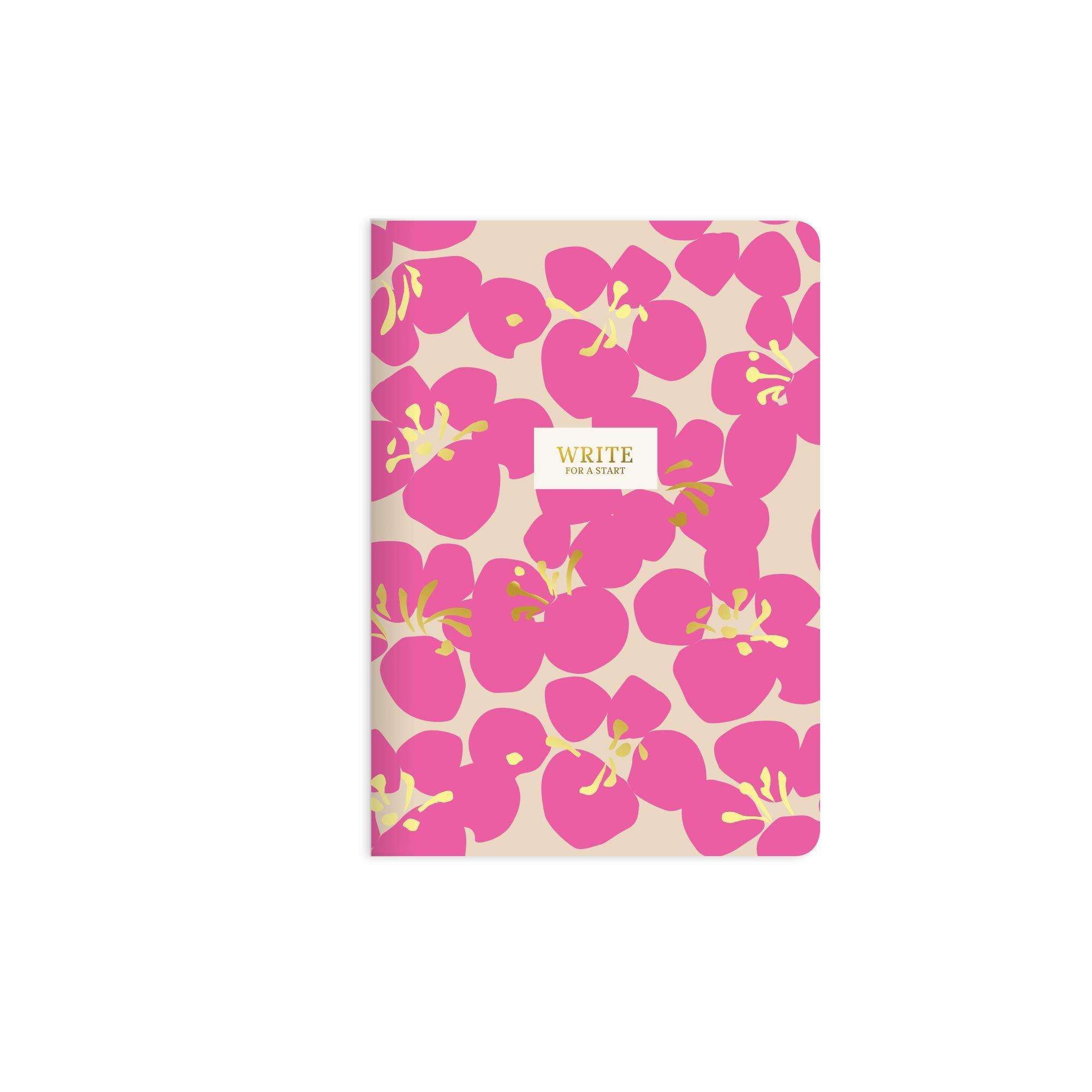 A5 Çizgili Sert Kapak Write For A Start Defter - Pembe Çiçekler