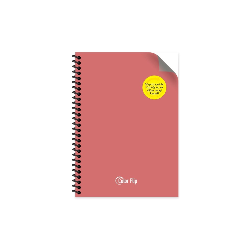 A5 Spiralli PP Kapak Çizgili Çift Renkli Defter - Kırmızı