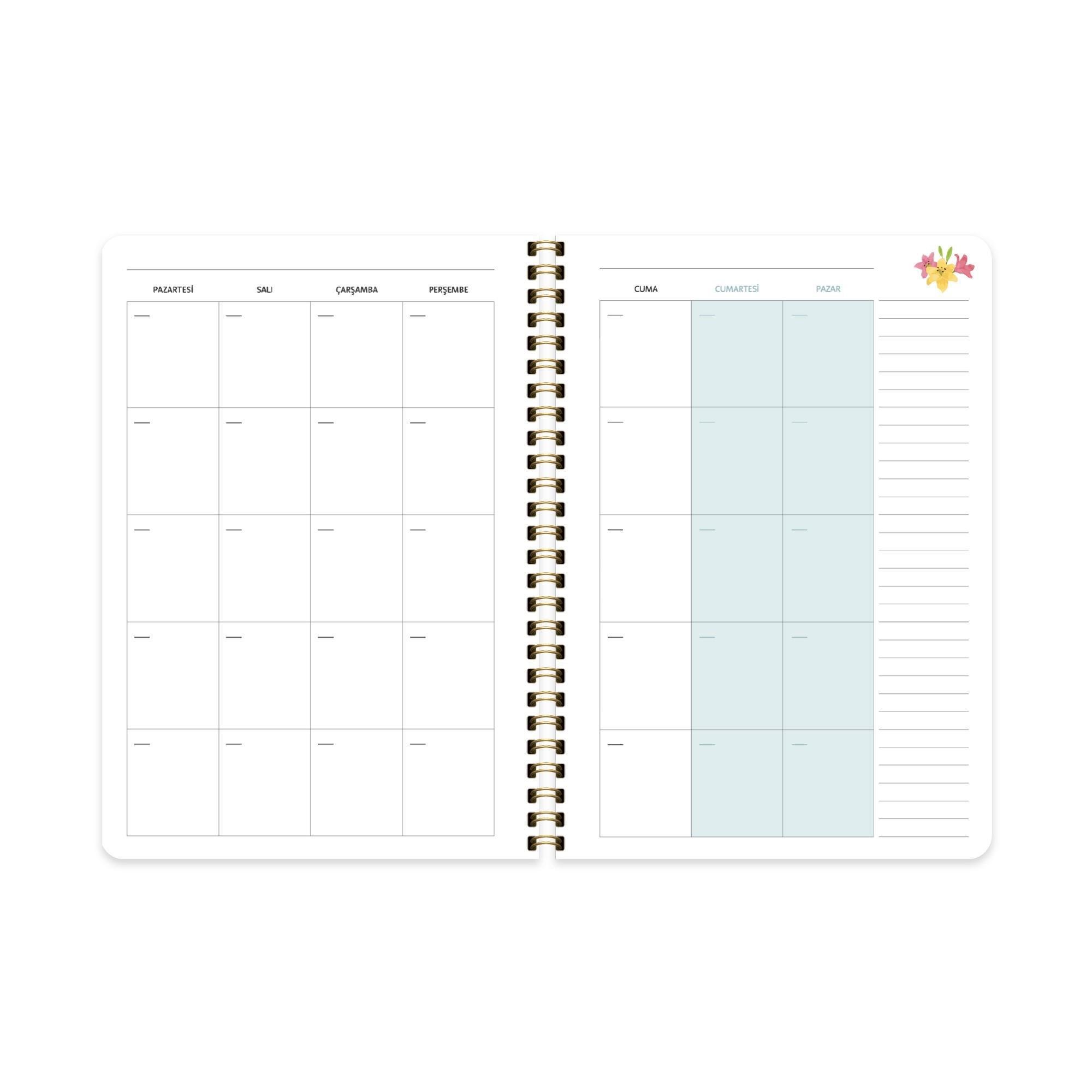A5 Tarihsiz Haftalık Ajanda Ekose