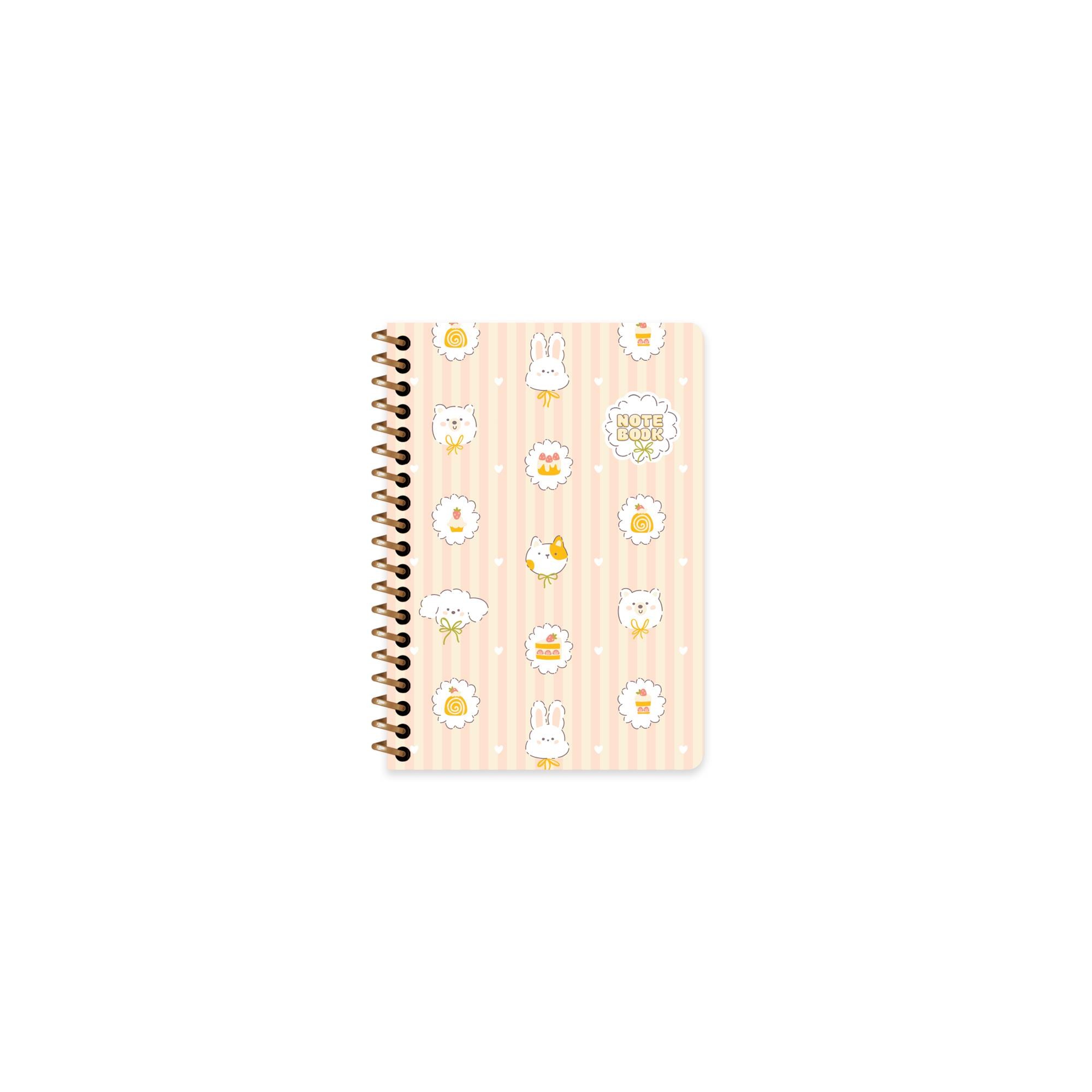 A6 Spiralli Karton Kapak Çizgili Kawaii Defter - Köpek